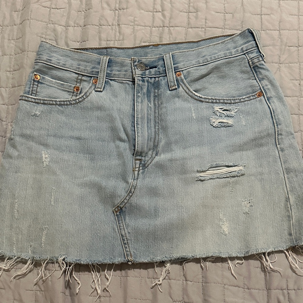 Levi's Light Blue Distressed Mini Skirt